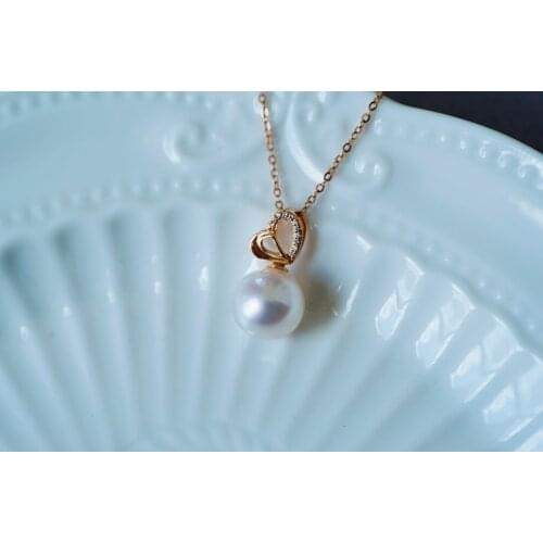 Solid 18K Gold Nature Japan Origin White 9.25mm Pearl Pendants Necklaces for Women Fine Jewelry for Women Gifts