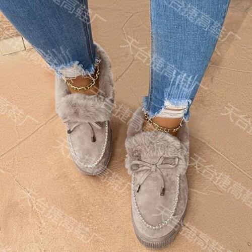 Womens cotton shoes 2020 winter European and American bow warm shoes flat size wool shoes big size womens snow boots