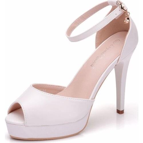 Women sandals wedding Party PU Buckle Strap 11CM Thin High heels Peep Toe waterproof women shoes sandalias mujer 2020 size 35-42