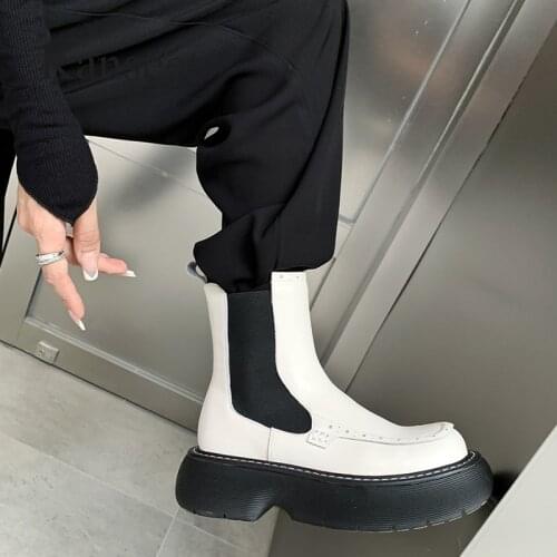 Kanseet New Round Toe Women Ankle Boots 2021 Winter Shoes Fashion Patchwork Genuine Leather Thick Heels Female Short Boots Black