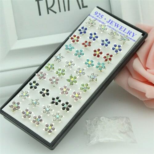 40pcs 925 sterling silver earrings Wind turbines female crystal silver earrings Color crystal women stud earrings Jewelry gift