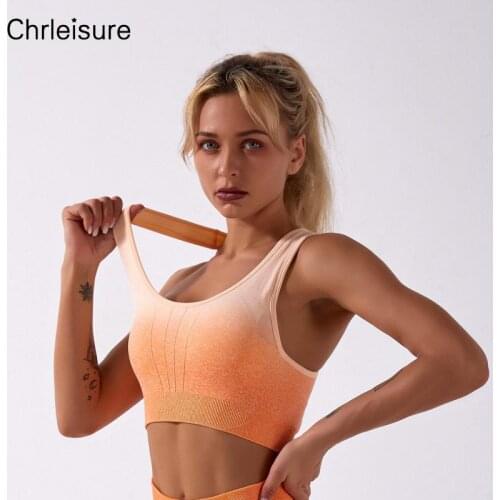 CHRLEISURE Bra Women Sports Workout Fitness Running Gym Bras Female Gradient Push Up Sexy Femme Elasticity Stretchy Bra