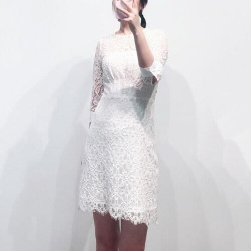 Patads French fashion slim round neck hollow lace skirt spring and summer lady dress r20680e