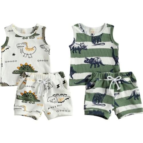 Newborn Baby Boys Clothes Set 2021 Summer Boys Dinosaur Print Sleeveless Vest + Shorts Cotton Soft Casual Toddder Outfits 0-24M