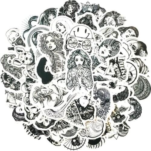 10/30/50PCS Midea Black and White Horror Gothic Diary Book Scooter Waterproof Graffiti Sticker Decorative Toy Wholesale