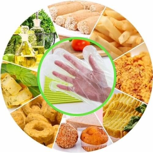 100 PCS Thicken Food Grade Plastic Transparent Disposable Gloves BBQ film gloves Cooking Kitchen Tools Dining Bar Accessories