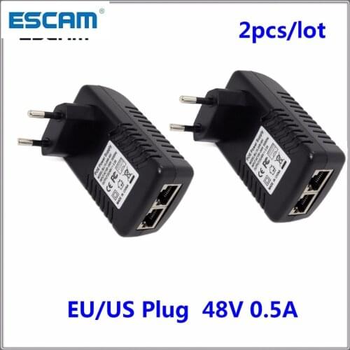 2PCS/LOT PoE Injector DC 48V 0.5A Power over Ethernet IEEE802.3af/at Power Adapter for PoE IP Camera Wifi AP VoIP