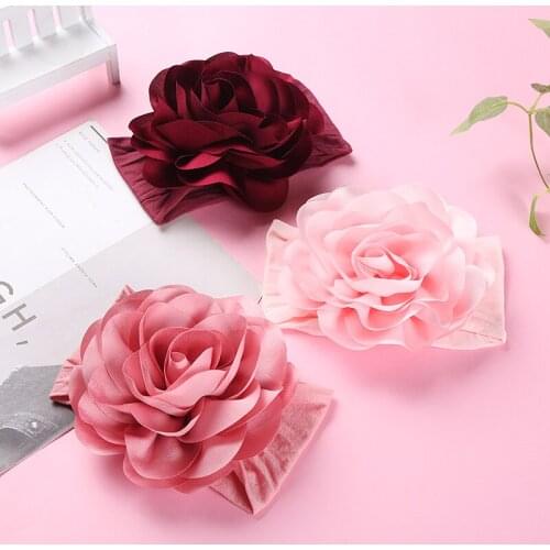 24pc/lot Baby Girls Large 5inch Chiffon Flower Nylon Headband Newborn Toddler Turban Head wraps Kids Props Hair Accessories