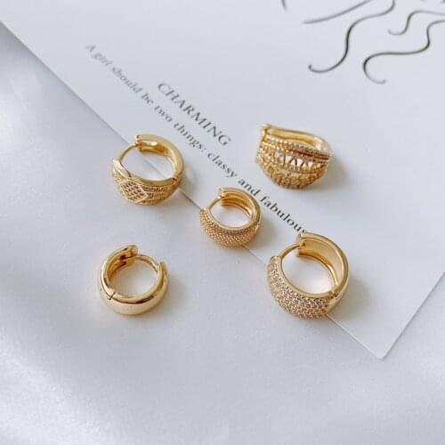 DIY accessories wholesale copper plated 18K gold inlaid zircon geometric round earrings 1PCS