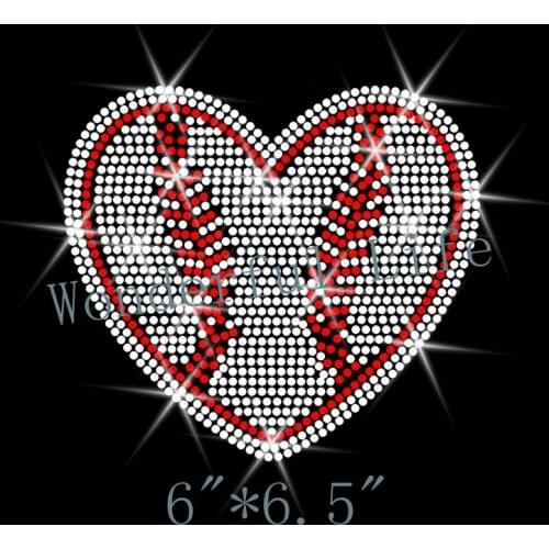 Free shipping football heart hotfix rhinestone Iron On bling transfer design motif red with white