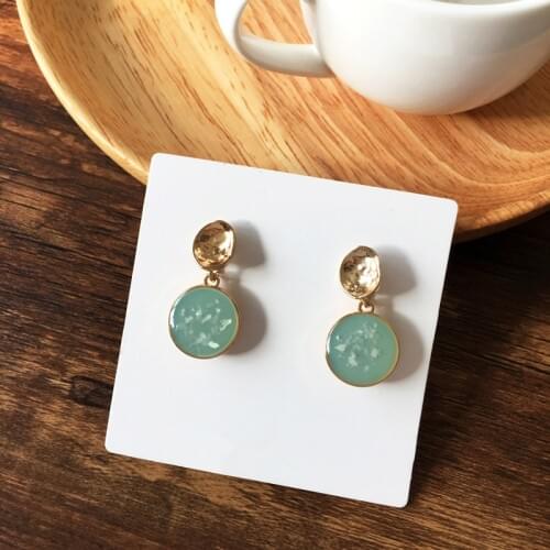 Bilandi Modern Jewelry Green Earrings Pretty Design Geometric Metal Alloy Golden Plating Round Drop Earrings For Girl Party Gift
