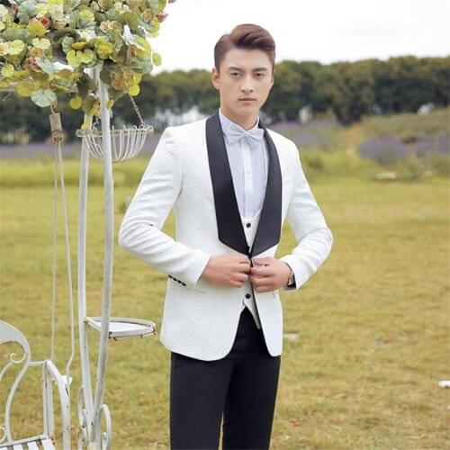 Blazer men groom suit set with pants mens wedding suits costume singer star style dance stage clothing white formal dress white