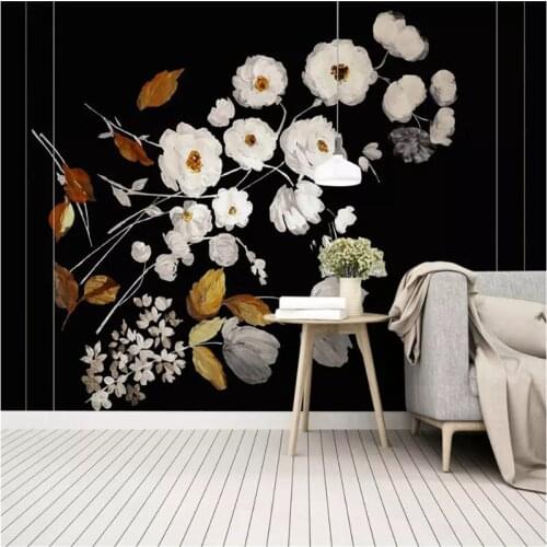 Floral Wallpaper 3D Nordic Modern Flower Black Background Wall Mural for Living Room Bedroom Walls Home Decor Wall Paper 3D