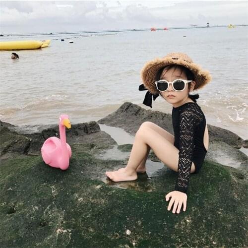 Childrens swimsuit one piece girl cute baby baby long sleeve lace sunscreen quick drying comfortable fashion hot spring swimsui