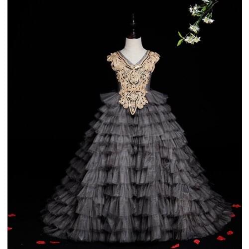 Children Evening Dress for Girls First Communion Ball Gown Girl Flower Wedding Dresses with Trailing Kids Fluffy Elegant Robe