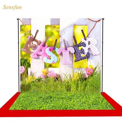 LEVOO Photographic Backdrop Easter Tulip Spring Grass Sunny Fence Background Photography Decor Photo Studio Photocall
