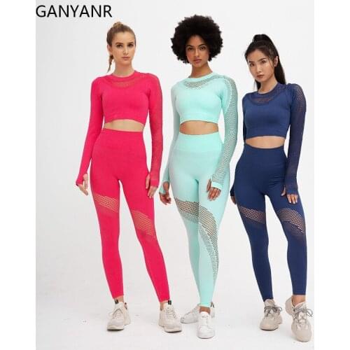 GANYANR Seamless Yoga Set Fitness Clothing Sportswear High Waisted Gym Women Workout Tracksuit Activewear Bodysuit Sports Suit