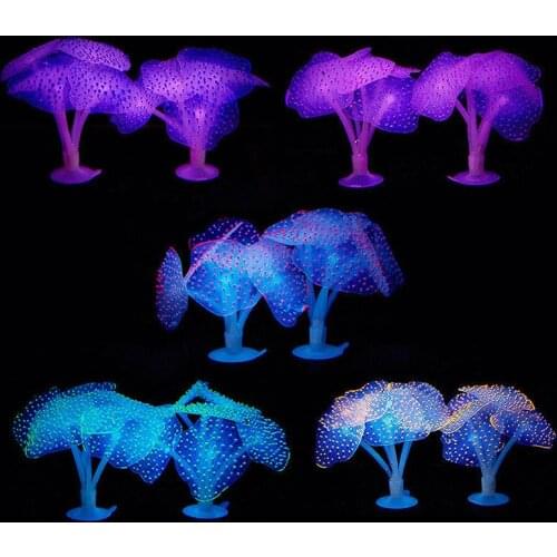 Artificial Silicone Glowing Fish Tank Aquarium Coral Plants Underwater Ornament Fish Tank Water Landscape Decor Accessories