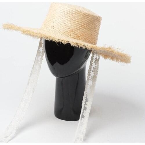 King Wheat Hand-knitted Raffia Bandage Sunscreen Sun Women Hat Retro Flat Top Summer Travel Vacation Straw Hat