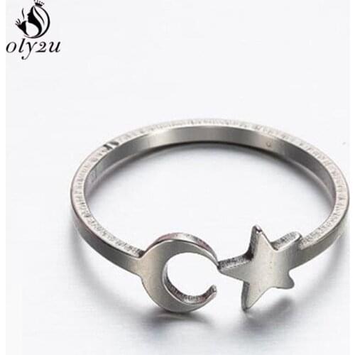 Minimalist Moon Star Open Finger Rings for Women Stainless Steel Jewelry Charm Adjustable Ring Kids Party Birthday Gift 2021 New