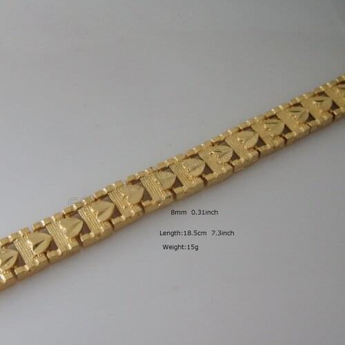 Min Order 10$/ CAN MIX WITH OTHER DESIGN/CARVED LINK HEART PATTERN GREAT 7.3" BRACELET - GOLD GP OVERLAY WIDTH 8MM 0.31"
