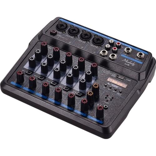 U6 Musical Mini Mixer 6 Channels Audio Mixers BT USB Mixing Console with Sound Card Built-in 48V Phantom Power EU Plug