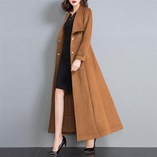 New Winter Coat Women Fashion Cashmere Wool Outerwear Female Long Warm Woolen Overcoat Womens Slim Korean Trench Coats