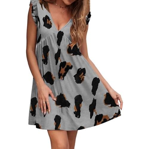 Leopard Print Loose Beach Summer Dresses Women Casual Vestidos Sexy Sleeveless V Neck Dress Plus Size