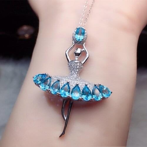 Natural Boutique Blue Topaz Pendant S925 Silver K Gold Seiko Inlaid Main Stone 4x6mm Cartoon Character Necklace Pendant Female