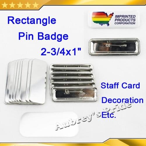Rectangle 25x70mm 100 Sets Pin Back Metal Button Supply Materials for NEW Professional All Steel Badge Button Maker