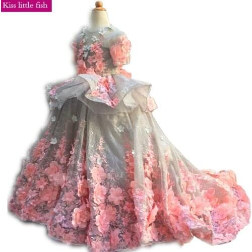 2019 Free shipping Custom made Luxurious Pink flower Girl dresses for party and wedding Vestido daminha longo