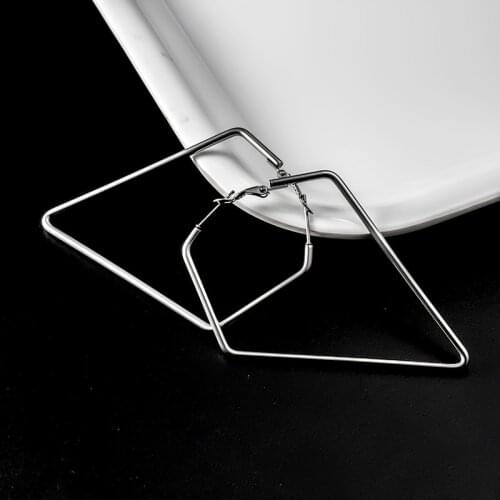 Silver color Hoop Earring Simple Fashion Stud Earrings Geometric Rhombus Design Tragus Piercing for Women Girls Ear Jewelry Gift