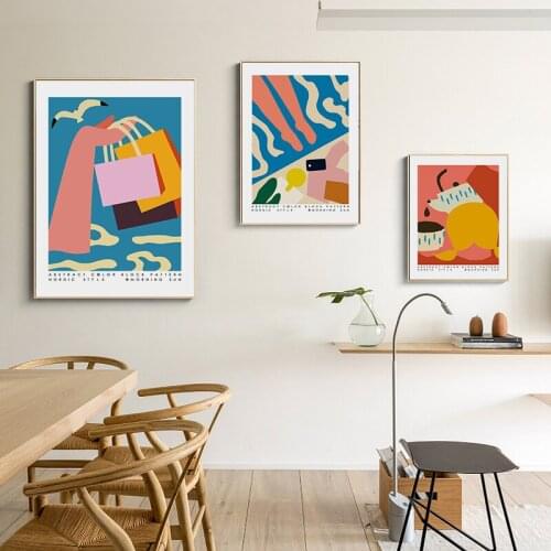 Nordic simple small fresh Morandi color geometric flower vase art poster living room decorative picture printing