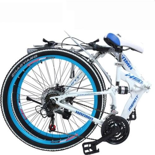 Folding Mountain Bicycle 21-Speed 24 Inch Multi-color Selection Disc Brakes Double Shock Absorption for Student Adults