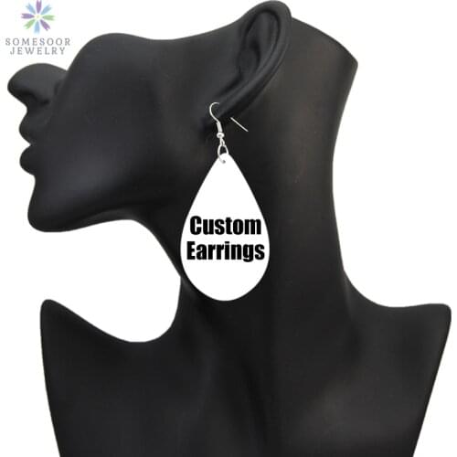 SOMESOOR Customized Flat Teardrop African Wooden Earrings Black Artstic Personalized Print Wood Pendant Dangle AFRO Women Gifts
