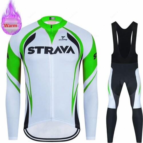 Strava Winter Men Long Sleeve Maillot Ropa Ciclismo Thermal Fleece Bike Team Cycling Jersey Set MTB Bicycle Clothing Bike Wear