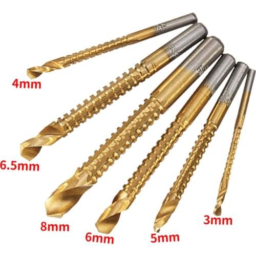 6pcs/lots 3-8mm Titanium Coated HSS Drill Bit Electric Drill Plastic Metal Hole Grooving Drill Saw Carpenter Woodworking Tools