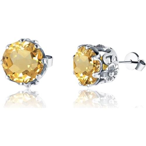 Szjinao 1ct 2ct 3ct Genuine Citrine Earring Studs 925 Sterling Silver Earrings For Women Korean Earings Fashion Jewelry 2020