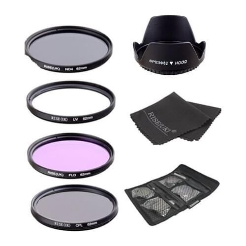 UV+CPL+FLD+ND4 Neutral Density Camera Filters Kit Optical Glass 62mm For Canon Nikon Sony Fuji DSLR&lens hood & Gifts