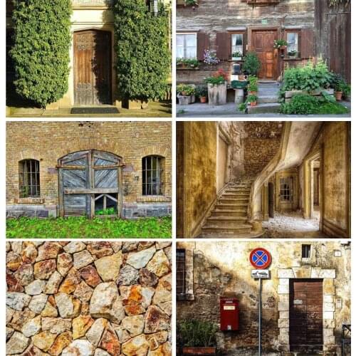 SHUOZHIKE Vinyl Custom Vintage Photography Backdrops Scenery Brick Wall Wooden Door Photo Photography Background NY2ZQ-01