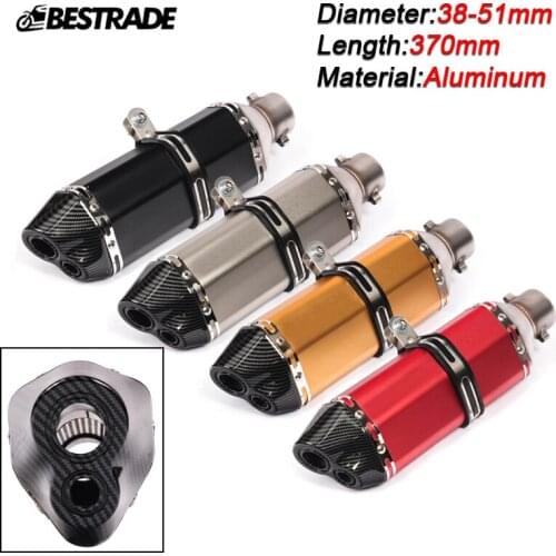 370mm Motorcycle Exhaust Pipe Aluminum Muffler Dual-out Tail Pipe Exhaust System Slip on 38-51mm Universal For Scooter Dirt Bike