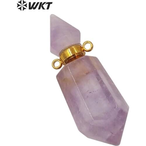 WT-P1638 Amazing gold natural double point spirit quartz perfume bottle stone pendant high quality jewelry bottle pendants
