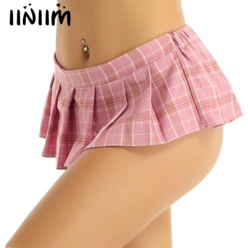 Women Ladies Summer Skirt Scottish Style Mid Waist Elastic Mini Single Layer Plaid Pleated Skirt Cute Sexy Party Cosplay Costume