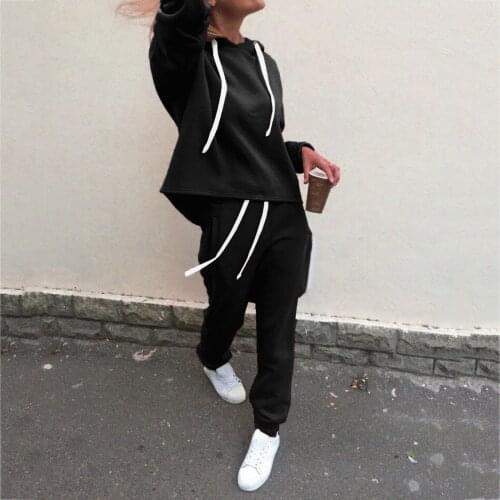 Womens Tracksuits Casual Solid Color Long Sleeve Hoodie Loose Sport Casual Sweatshirts Pants Female Two Piece Set #40