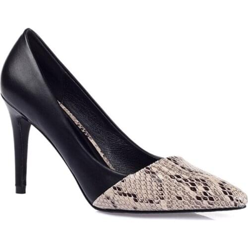 Big Size 42/43 Shoes Woman Chaussures Femme Leather Pumps Serpentine High Heels Ladies Shoes Snake Pattern Stiletto Pumps Women