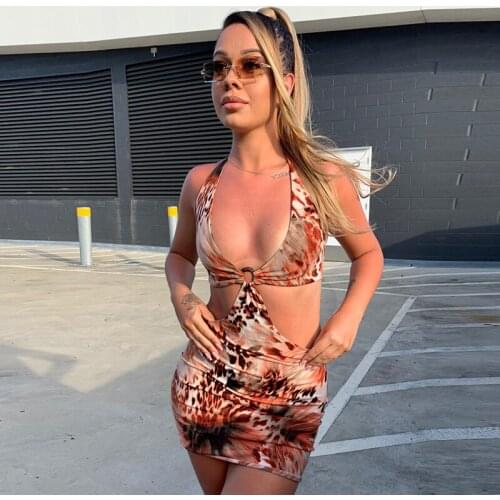 Sexy Halter Off Shoulder Sleeveless Deep V-Neck Mini Dress For Women Skinny Backless High Waist Elegant Sundress Summer