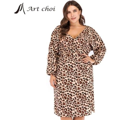 Spring Autumn Women Fashion Leopard Dress Elagant Party Female Garment Slim Skrit Work Office Vestido Plus Size Oversized 4XL