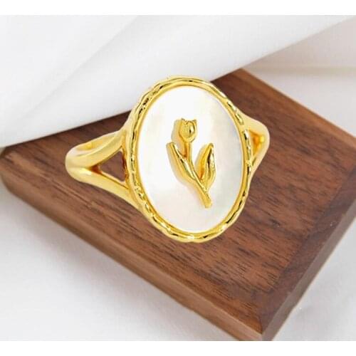 Personality Design Rose Ring Korean Fashion Gold Plated Geometric Oval Shell Open Ring Womens Dinner Dance Party Jewelry