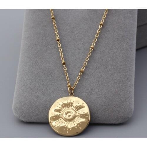 14K Golden Vintage Coin Necklace for Women Stainless Steel gold-plated Ripple Pendant Female Chain 2021 Trendys Jewelry