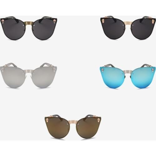 Skull Women Cat Eye Sunglasses Vintage Oversized Rimless Mirror Cateye Eyewear